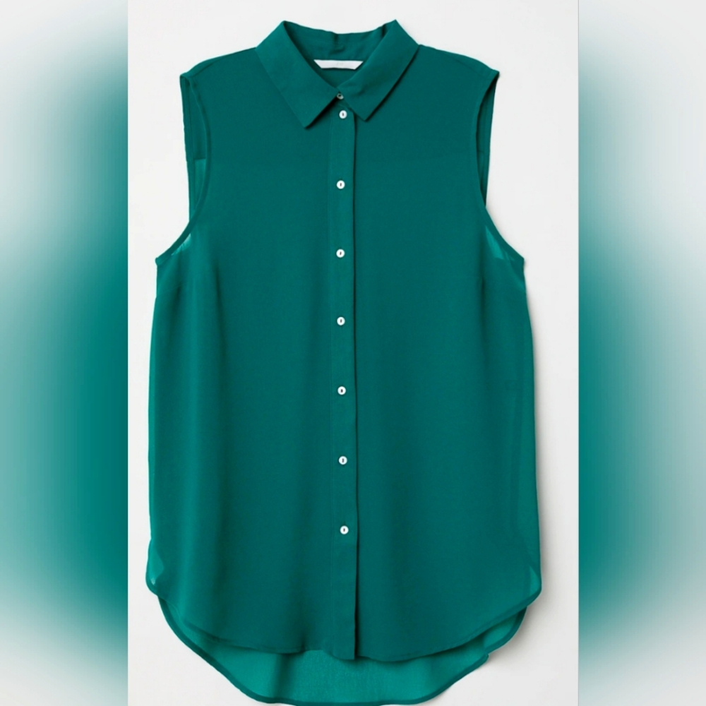 H&M Dark Green Semi Sheer Bottom Up Top
